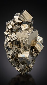 Pyrite Cubic Crystal Cluster Macro Mineral Geology Striated Face Science
