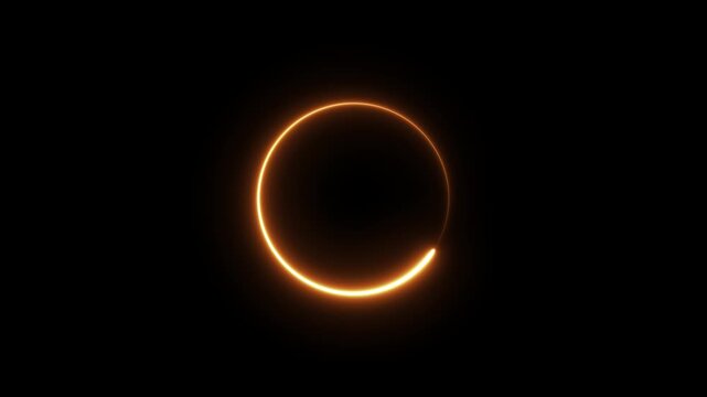 Orange Neon glowing circle frame background. Laser saber border animation repeated moves on Transparent black screen background. Flickering Orange neon light sign. 4K graphic animation video.