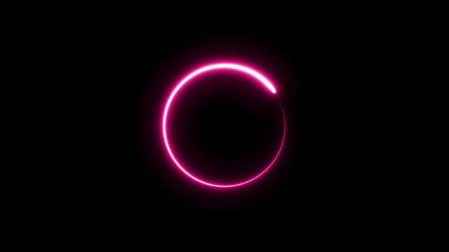 Seamless loop animation circle picture frame with tone neon pink color 4K video motion graphic isolated on transparent black background. Futuristic light effect for overlay element. 4k
