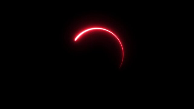 Abstract red neon light circle frame and seamless loop pattern on black screen animation background. Gradient neon frames with smoke, led circle borders with mist effect, transparent glowing haze. 4k