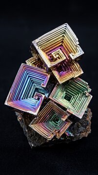 Bismuth Hopper Crystal Iridescent Macro Laboratory Crystal Growth Science Art 