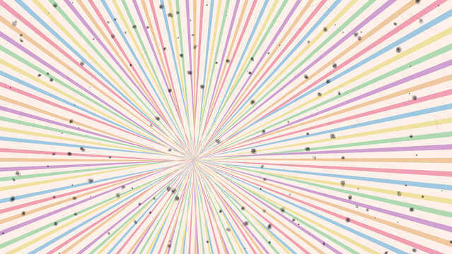 Pastel multicolored radial striped background animation with floating particles.