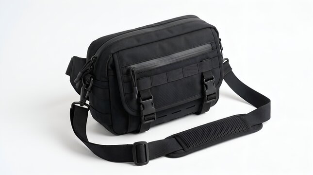 Black leather shoulder messenger bag.