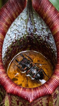Nepenthes Pitcher Plant Interior Digestive Fluid Prey Wax Zone Anatomy Macro
