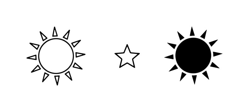 Simple Sun Icons, Star Symbol, Day and Night Contrast, Minimalist Vector Graphics