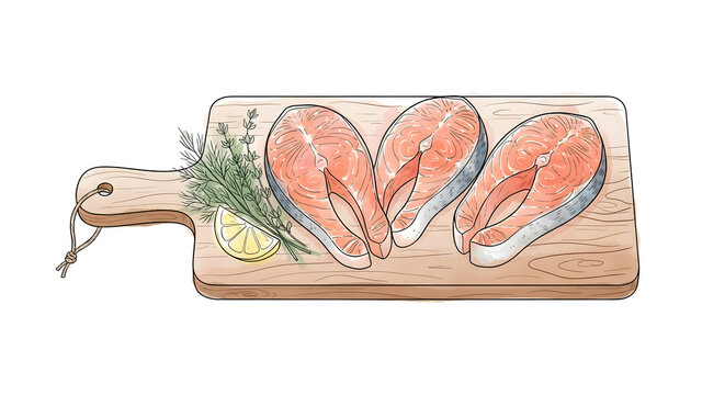 Salmon steaks on wooden board
