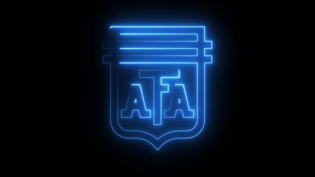 Neon argentina AFA icon glowing animation on black background, football. 4K