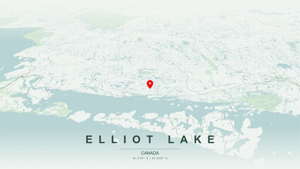 Modern minimalist vector map of Elliot Lake, Ontario. High-quality scalable illustration of Elliot Lake geographic boundaries, Elliot Lake and Horne Lake shoreline networks for posters design. © AliRza