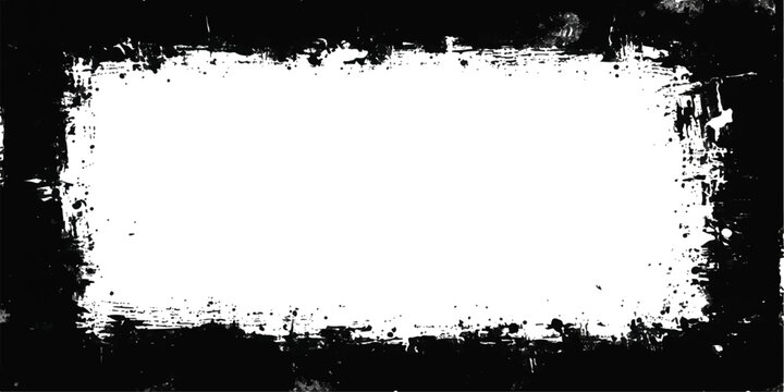 Abstract grunge ink splash frame background with black paint drops and liquid splashing texture border design.