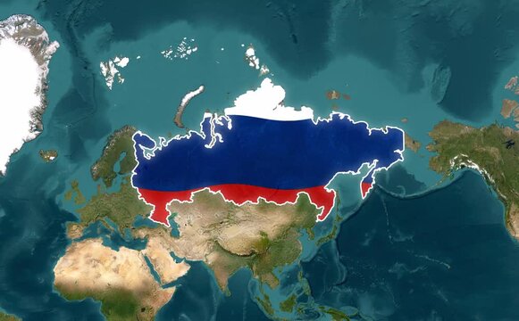Russia Map Motion Graphics Satellite View with Russian Flag