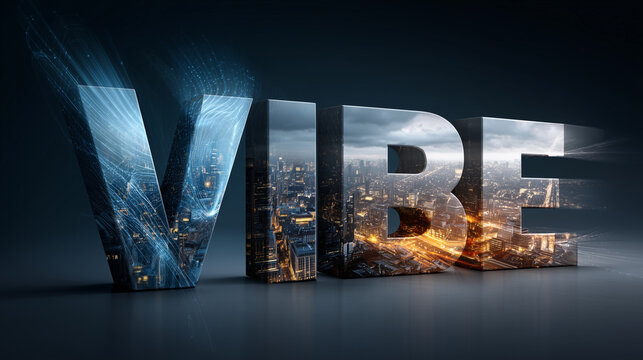 Vibe letters representing data transformation and urban development journey toward smart cities and digital innovation