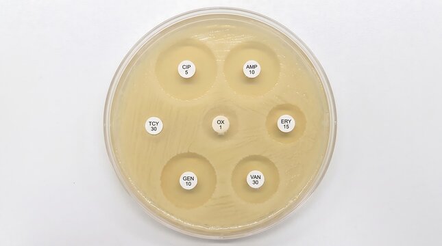 Antibiotic Resistance Petri Dish Inhibition Zone Kirby-Bauer Test Microbiology Science