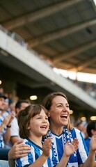 Obraz premium Mother and daughter cheering at football stadium