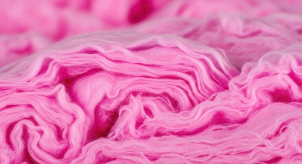 Obraz premium A close-up view of soft pink fiberglass insulation material showing a fluffy texture and thick fibers used for home thermal efficiency, attic, home, house