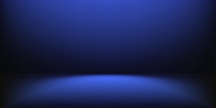 Dark blue gradient studio background with geometric podium platform. Vector backdrop illustration perfect for elegant product display and futuristic cosmetic presentation in 3D space