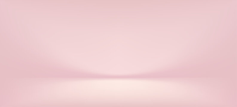 Pink gradient studio backdrop with soft rose lighting creates elegant product display space. Vector illustration bg for cosmetic presentations and spring-themed designs