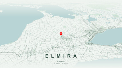 Modern minimalist vector map of Elmira, Ontario. High-quality scalable illustration of Elmira geographic boundaries within the Township of Woolwich, Canagagigue Creek waterways for posters design. © AliRza