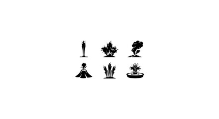 Obraz premium Nature Icons Set: Stylized Trees, Volcano, Fountain, Crystals, Plant Elements for Eco Design, Organic Branding, and Environmental Graphics