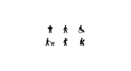 Obraz premium Diverse Human Figures Set, Simple Silhouette Icons for Accessibility, Shopping, and Daily Activities, Vector Graphics