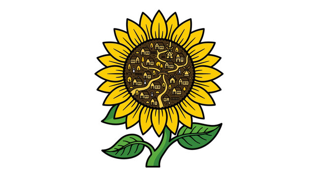 Bright Yellow Sunflower with Green Leaves.