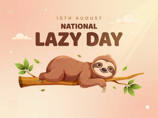 Fototapeta premium National Lazy Day 10th August concept with a relaxed sloth on a branch in soft gradient light