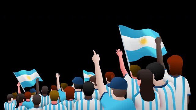 Argentine Football Crowd at Championship Stadium Waving National Flags, Argentina National Team Fan Celebration Looping Animation Overlay