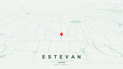 Modern minimalist vector map of Estevan, Saskatchewan. High-quality scalable illustration of Estevan geographic boundaries, Souris River valley and Boundary Dam Reservoir networks for posters design. © AliRza