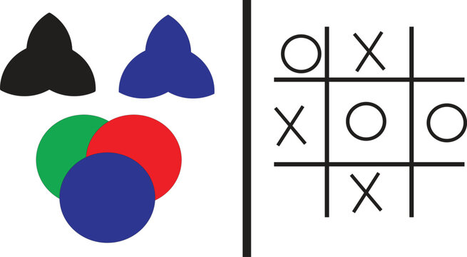 Abstract Shape Matching and Tic Tac Toe Puzzle Vector Illustration