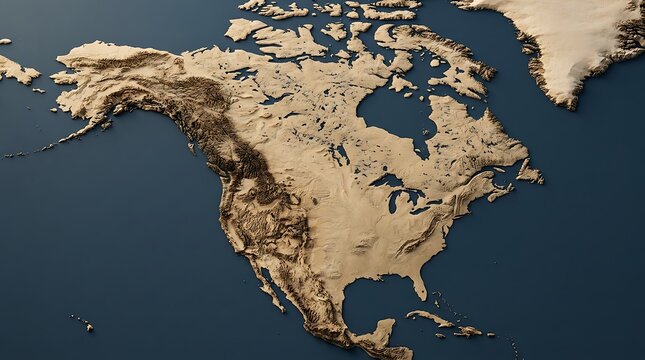 Topographic map of north america continent