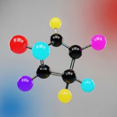 Fototapeta premium Detailed digital representation of a complex chemical structure model featuring spherical atoms and connecting rods illustrating molecular bonds in space, digital, concept, particle