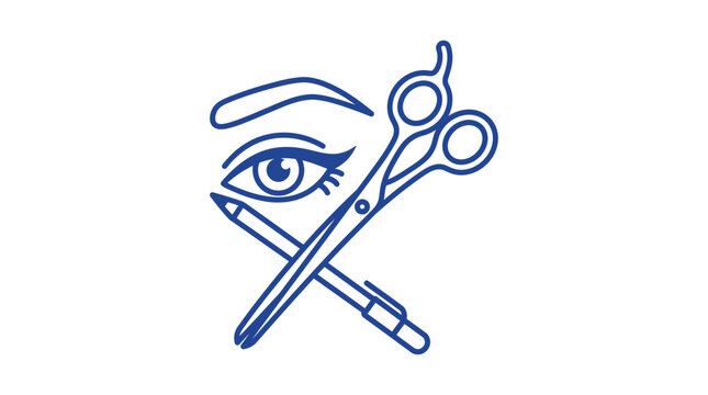 Eyebrow grooming icon with eye scissors and pencil.