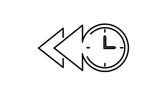 A line art icon depicting two backward arrows next to a clock face