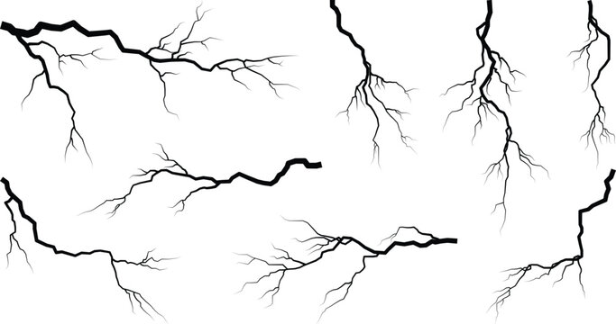 Lightning bolt crack set vector collection, Thunder strike electric energy flash