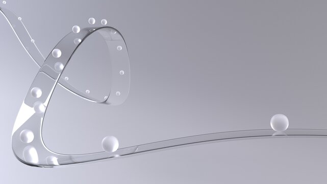 Abstract glass flowing ribbon with cloudy glass balls on it - minimalistic abstract background