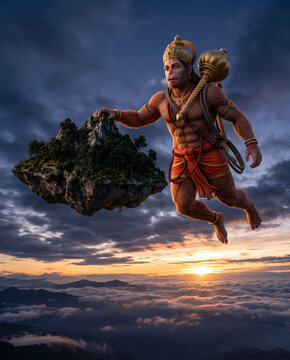 Divine Himalayan Mountain Landscape Representing Sanjeevani Parvat from Hindu Mythology