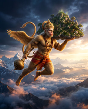 Divine Himalayan Mountain Landscape Representing Sanjeevani Parvat from Hindu Mythology
