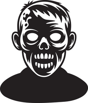Zombie Head with Exposed Skull and Teeth on White Background