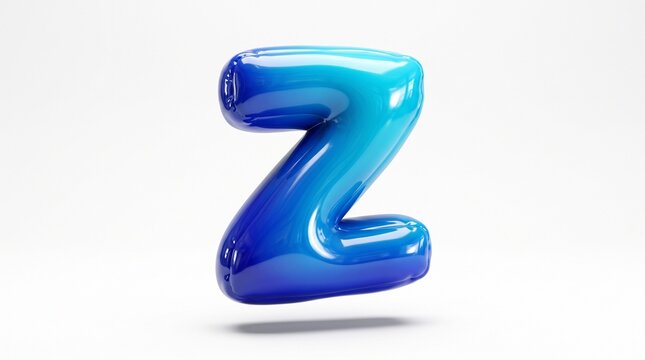 Glossy 3D letter Z in vibrant blue and cyan gradient. Isolated alphabet character for branding and design projects.
