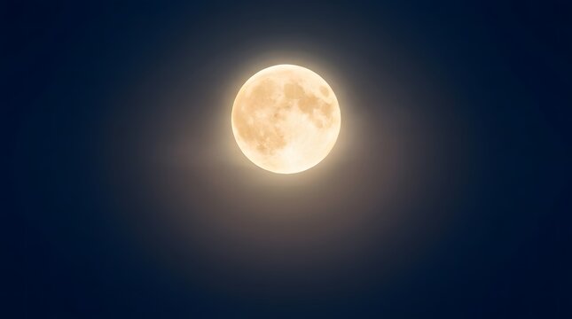 Bright full moon in a dark night sky lunar glow