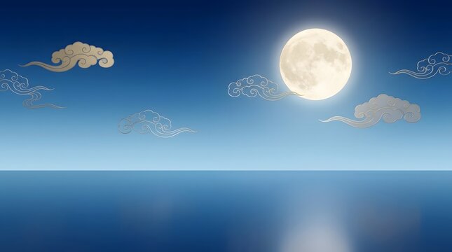 Serene ocean moonlight a calm nightscape with clouds and reflective water