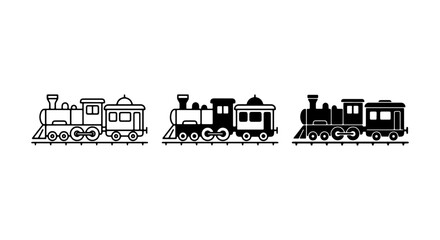 Vintage Steam Train Icons, Classic Locomotive Vector Set, Retro Transportation Graphics, Old Railway Engine Illustrations © Rotin