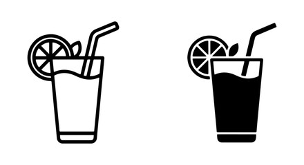 Refreshing Drink Icons: Two Styles, Citrus Slice, Mint Leaf, Straw, Vector Graphics for Refreshment and Beverage Concepts © Monir