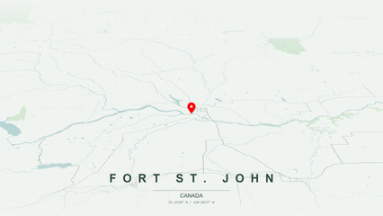 Modern minimalist vector map of Fort St. John, British Columbia. High-quality scalable illustration of Fort St. John geographic boundaries, Alaska Highway corridor for posters design. © AliRza