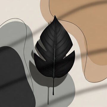Black leaf on abstract beige background.
