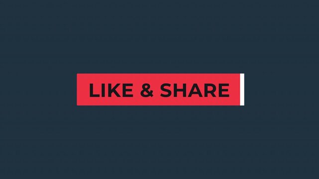 Minimalist red button animation featuring like and share text on dark background.