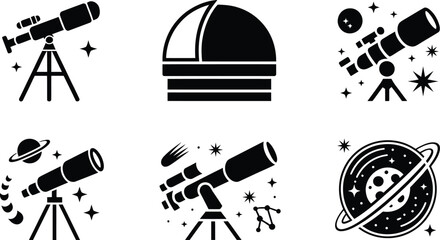 Astronomy, Space and Telescope Silhouette Icon vector  © Ahamedpicu
