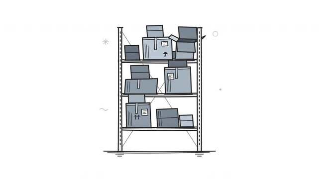 Stacked Cardboard Boxes On Metal Storage Shelves Hand Drawn Animation Seamless Loop