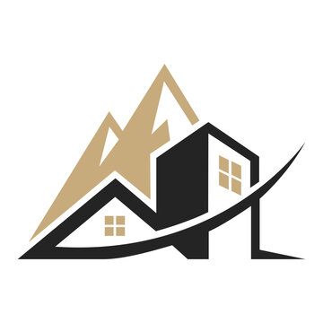 Modern Real Estate House and Mountain Vector Logo