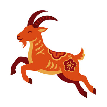 Decorative Chinese Zodiac Goat Vector Illustration