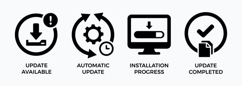 Software update process icons available installing progress and completed